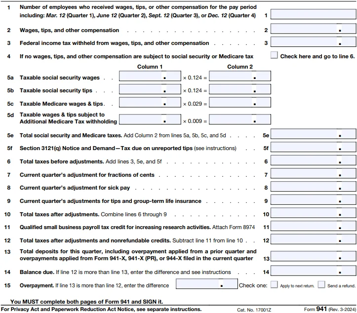Revised Form 941 - Part 1